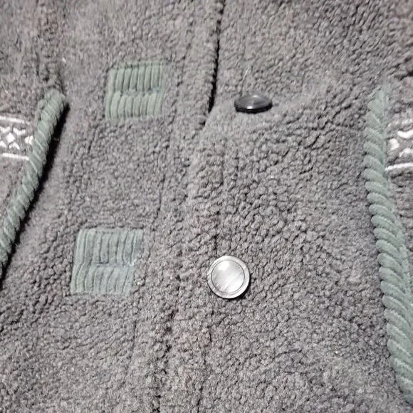 Outbrook Coat Women M Fleece Jacket Grey long Sleeve Button Patch Pockets Collar - Picture 2 of 14